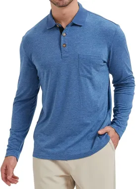 Men's Fashion Polo Shirts Casual Lightweight Long Sleeve Button Shirt with Pocket