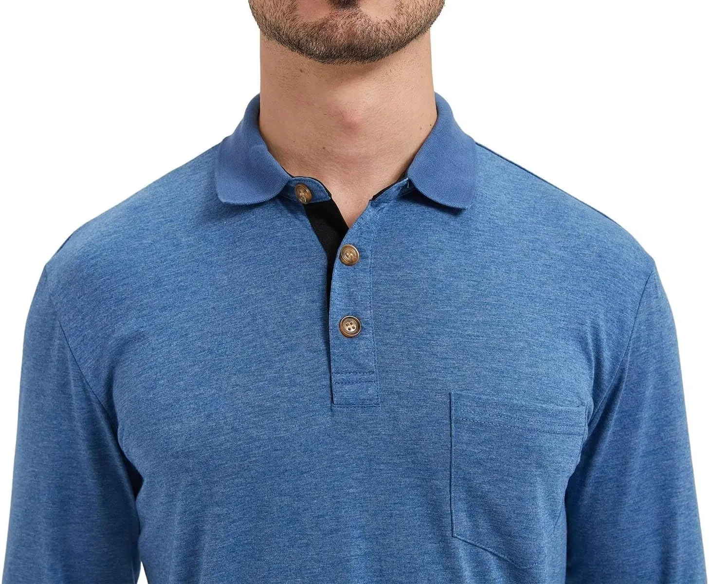 Men's Fashion Polo Shirts Casual Lightweight Long Sleeve Button Shirt with Pocket