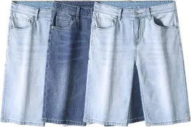 Men's Knee Length Straight Jean Short Stretchy Casual Cotton Denim Shorts Classic Short Pants with Pockets