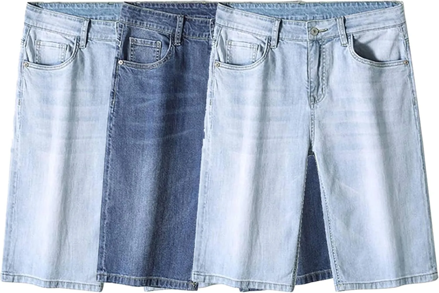 Men's Knee Length Straight Jean Short Stretchy Casual Cotton Denim Shorts Classic Short Pants with Pockets