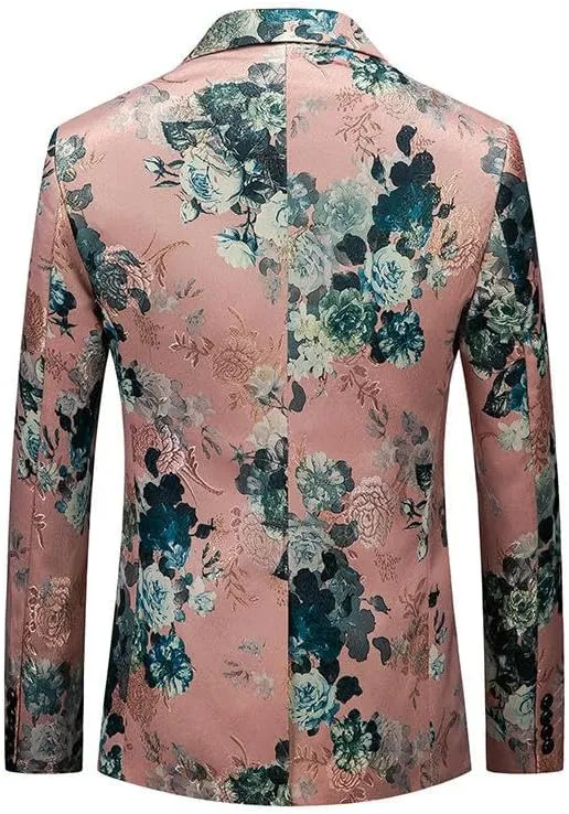 Men's Korean Slim Fit One Button Floral Blazer Business Casual MC Nightclub Jacket