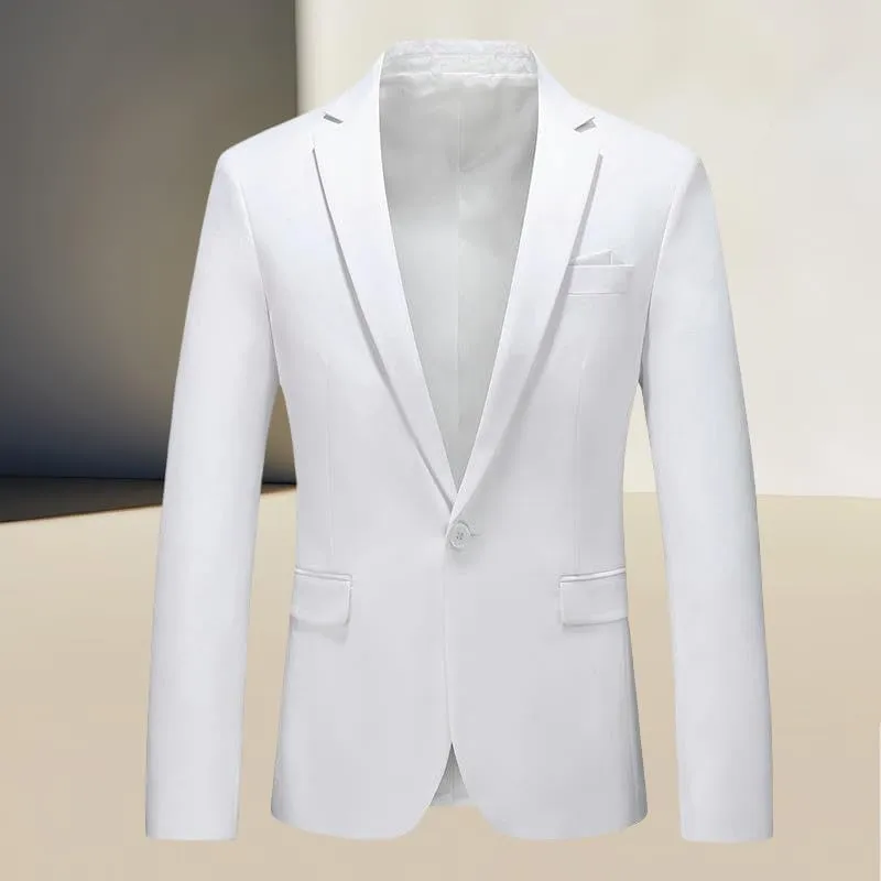 Men's Slim Fit Solid Color Single Blazer Jacket One Button Rose Red