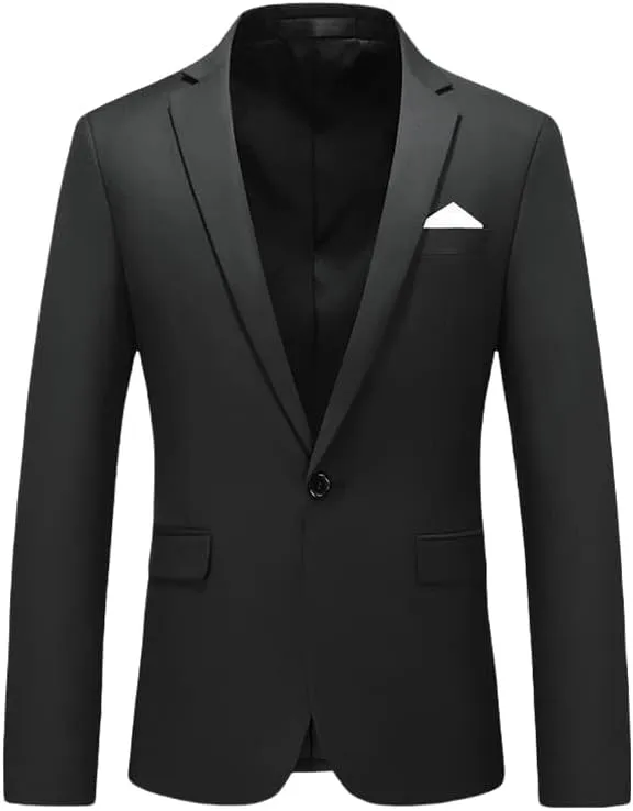 Men's Slim Fit Solid Color Single Blazer Jacket One Button Rose Red