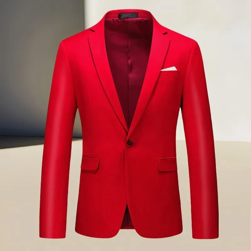 Men's Slim Fit Solid Color Single Blazer Jacket One Button Rose Red