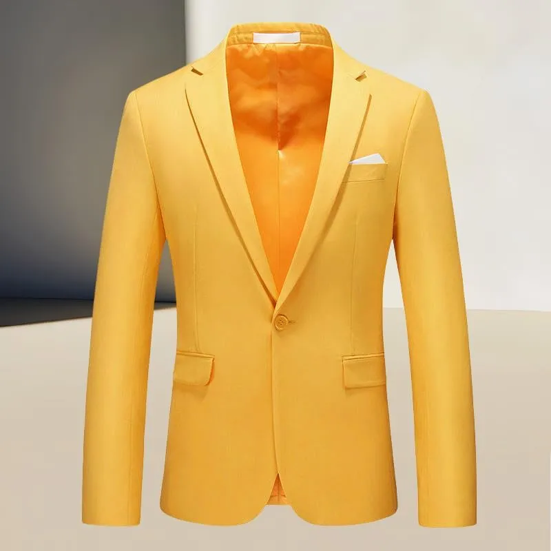 Men's Slim Fit Solid Color Single Blazer Jacket One Button Rose Red