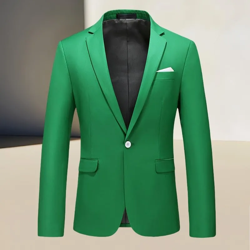 Men's Slim Fit Solid Color Single Blazer Jacket One Button Rose Red