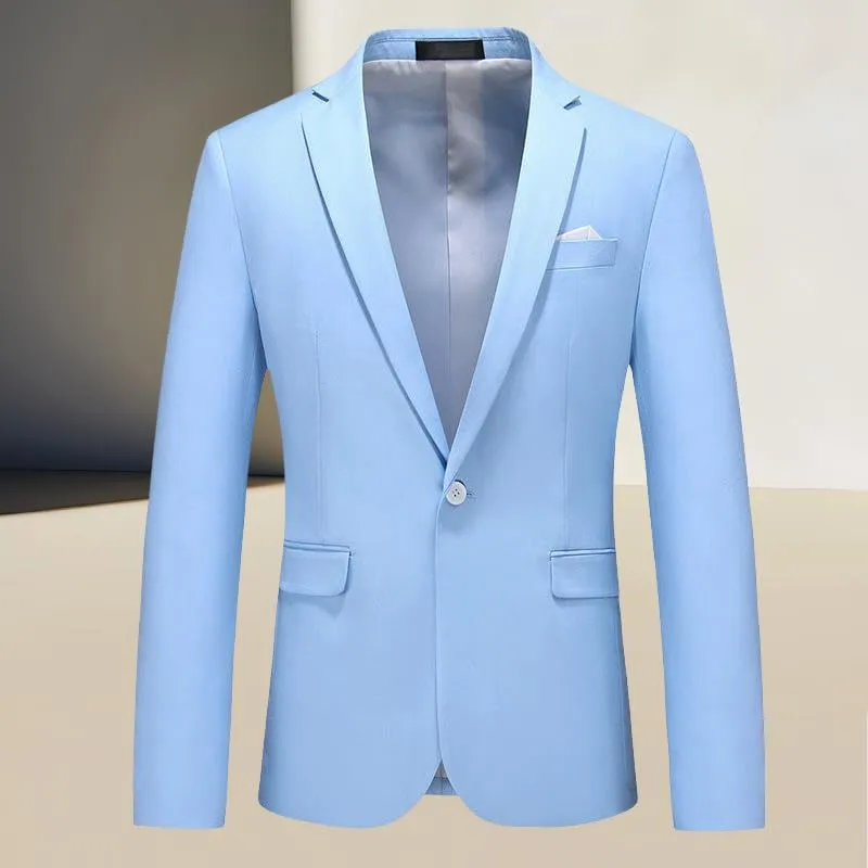 Men's Slim Fit Solid Color Single Blazer Jacket One Button Rose Red