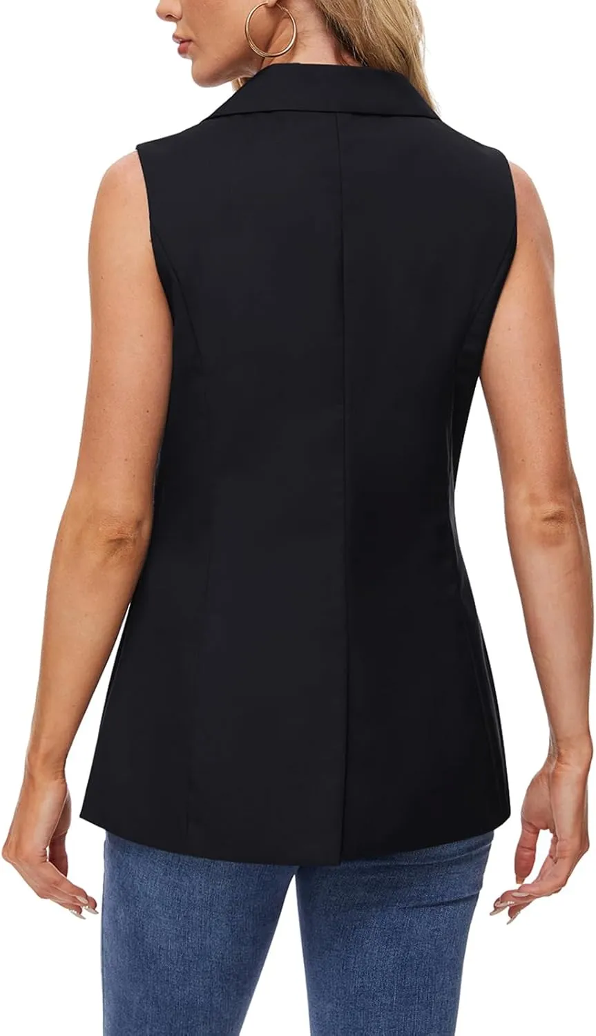 MINTLIMIT Sleeveless Vest Blazer for Women Casual Open Front Cardigan Vest Office Lapel Button Long Blazers with Pockets