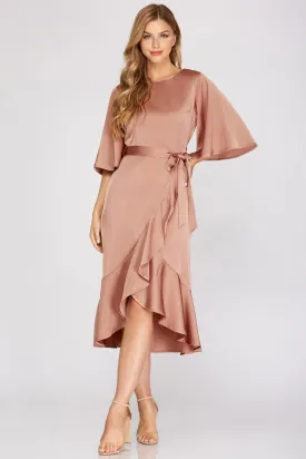 Mistletoe Wrap Midi Dress in Rose