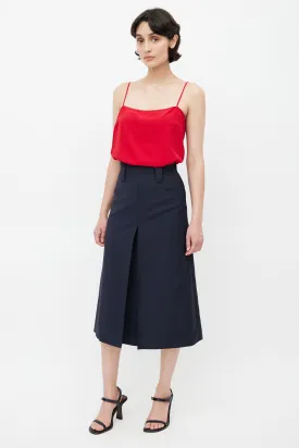 Navy Pleated Midi Skirt