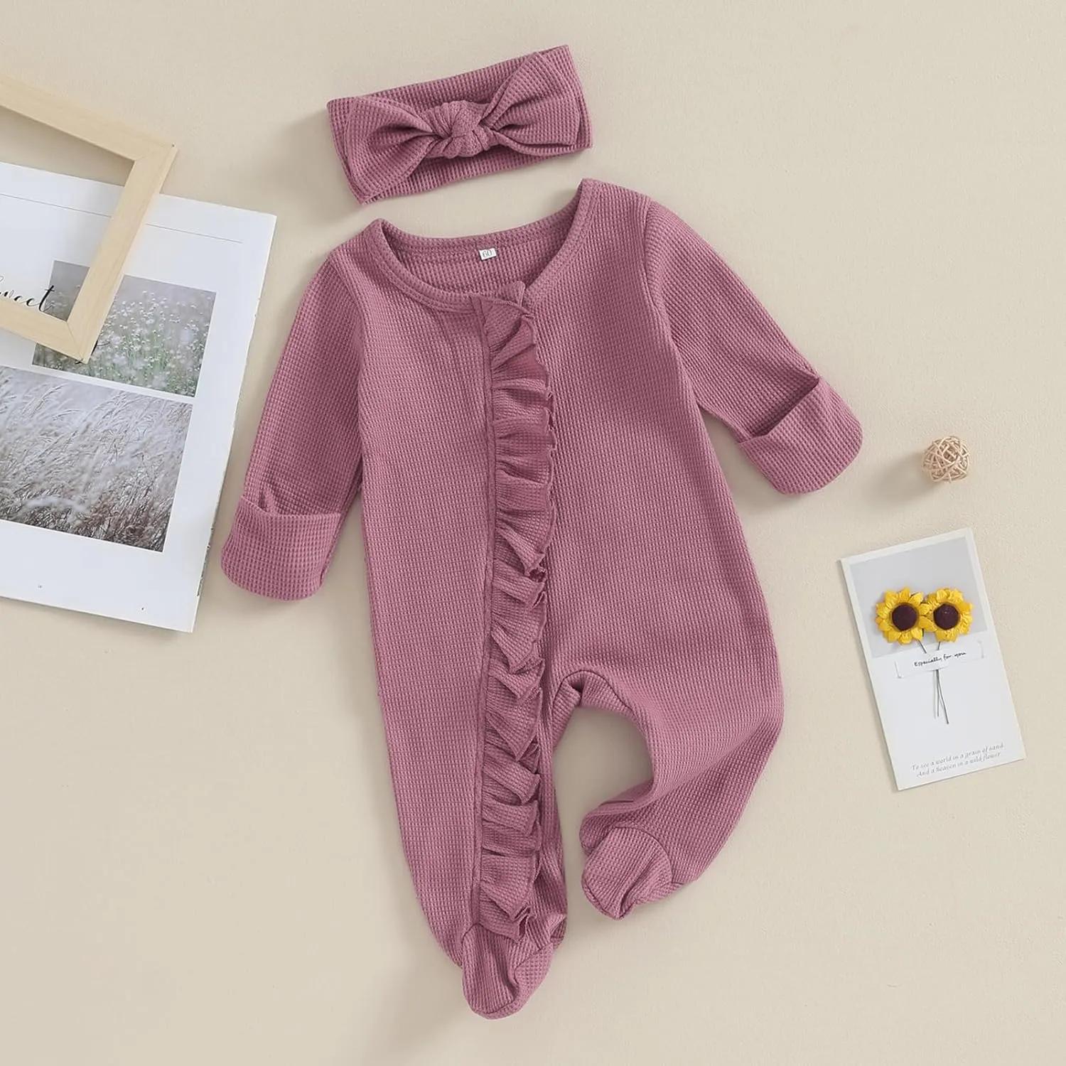 Newborn Baby Girl Fall Winter Outfits Clothes Knit Jumpsuit Ruffle Romper Newborn Coming Home Outfit for Baby Girl