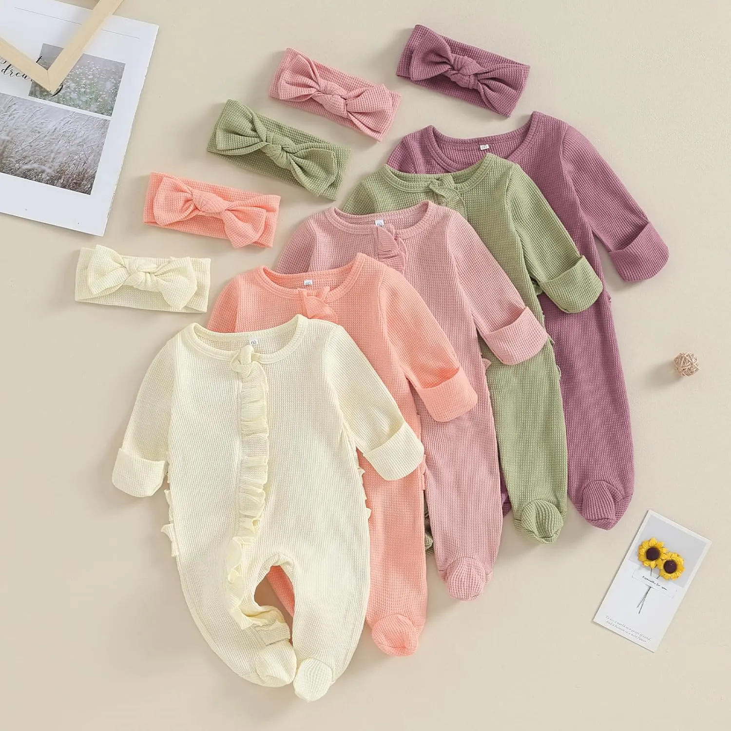 Newborn Baby Girl Fall Winter Outfits Clothes Knit Jumpsuit Ruffle Romper Newborn Coming Home Outfit for Baby Girl