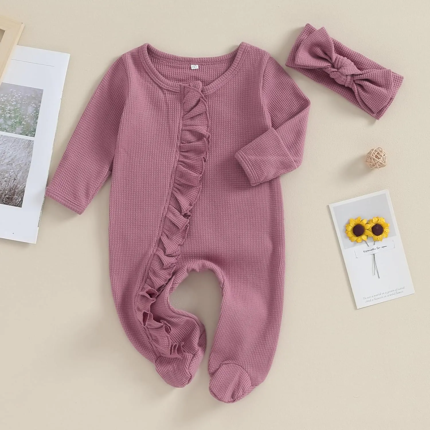 Newborn Baby Girl Fall Winter Outfits Clothes Knit Jumpsuit Ruffle Romper Newborn Coming Home Outfit for Baby Girl