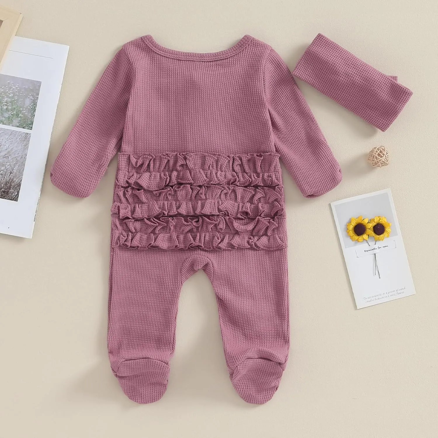 Newborn Baby Girl Fall Winter Outfits Clothes Knit Jumpsuit Ruffle Romper Newborn Coming Home Outfit for Baby Girl