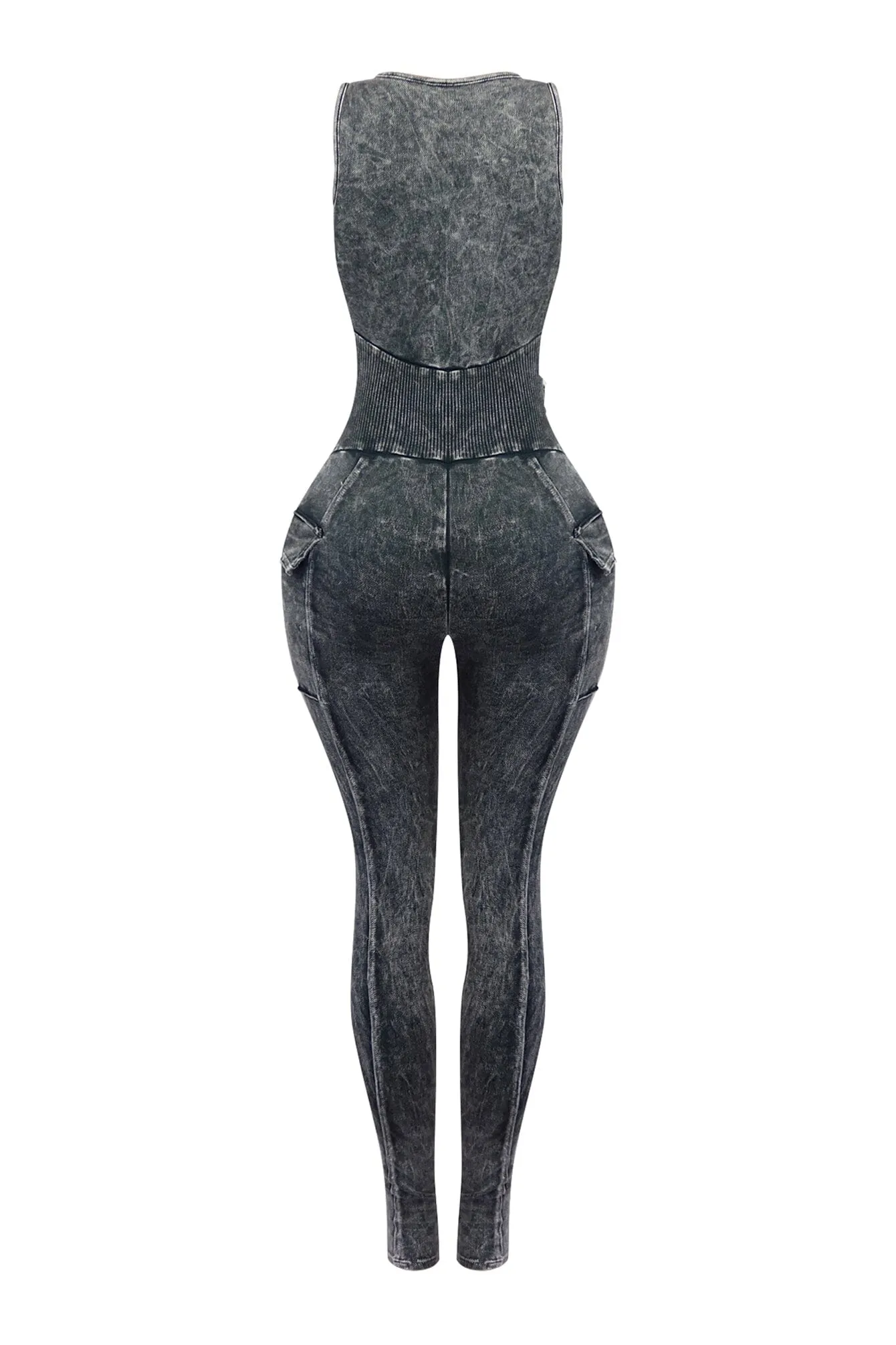 Nicole Mineral Washed Zip Up Sleeveless Jumpsuit