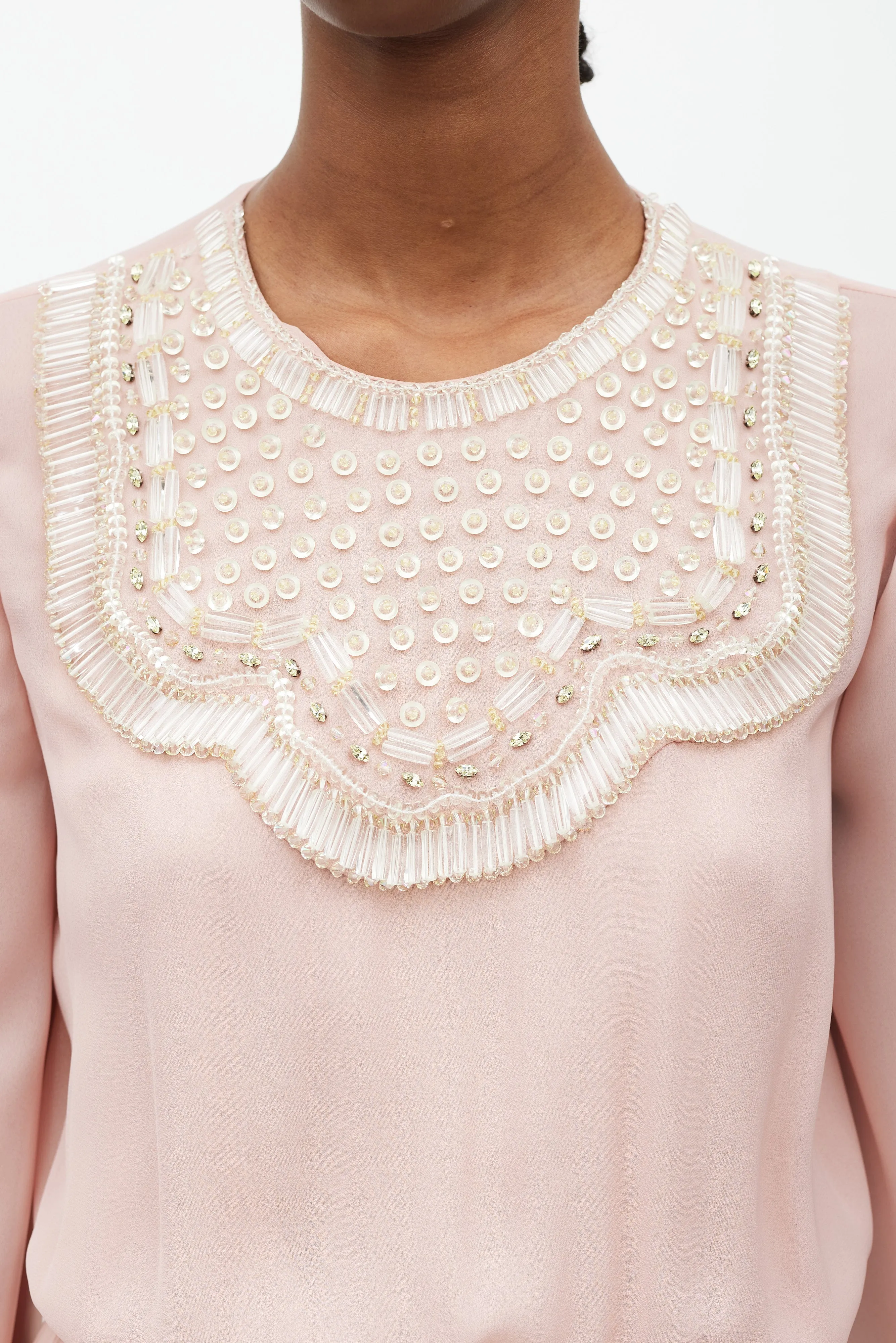Pink & Yellow Pleated Beaded Dress