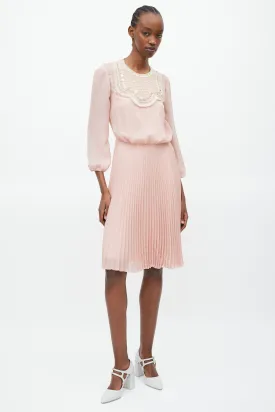 Pink & Yellow Pleated Beaded Dress
