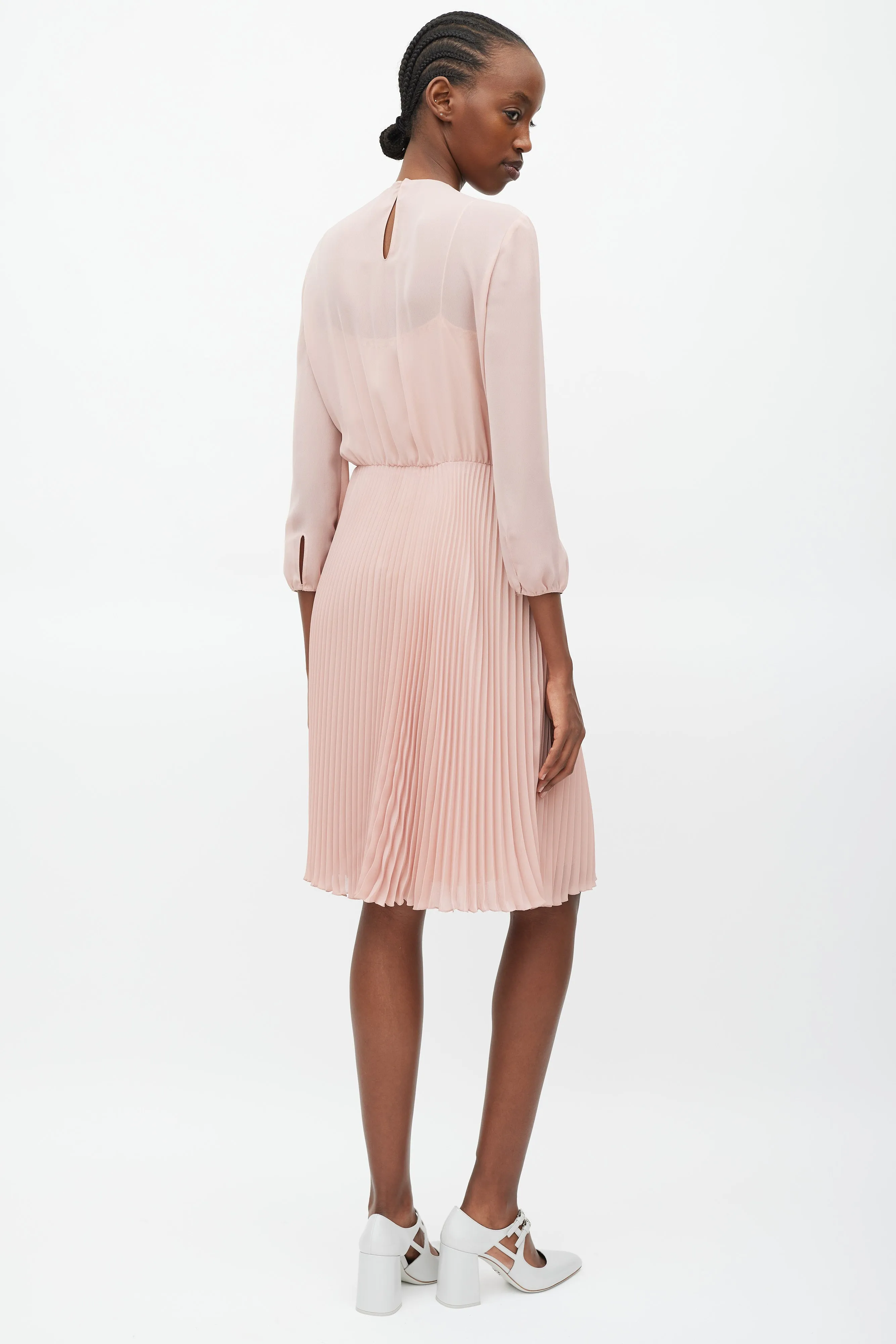 Pink & Yellow Pleated Beaded Dress