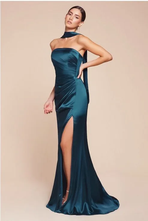 Posh Luxury Strapless Satin Sage Gown w/Sash
