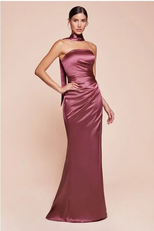 Posh Luxury Strapless Satin Sage Gown w/Sash