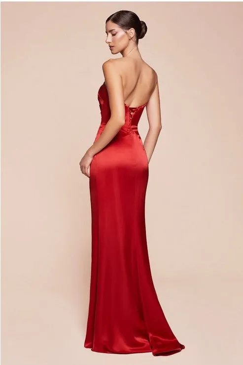 Posh Luxury Strapless Satin Sage Gown w/Sash