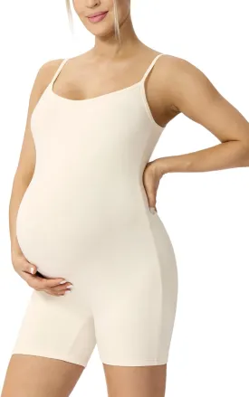 POSHDIVAH Women's Maternity Spaghetti Strap Bodysuit Shorts Pregnancy Bodycon Jumpsuit Sleeveless Tank Top Romper Shapewear