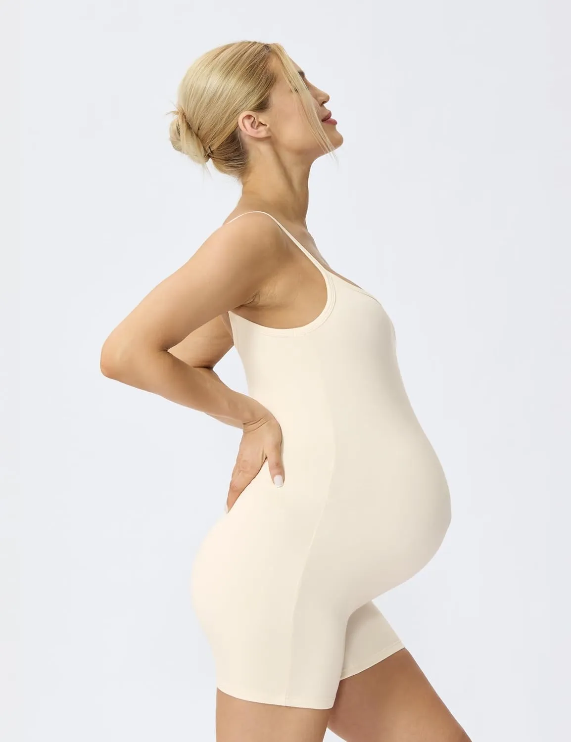 POSHDIVAH Women's Maternity Spaghetti Strap Bodysuit Shorts Pregnancy Bodycon Jumpsuit Sleeveless Tank Top Romper Shapewear