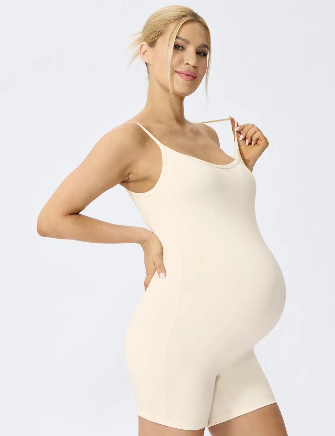POSHDIVAH Women's Maternity Spaghetti Strap Bodysuit Shorts Pregnancy Bodycon Jumpsuit Sleeveless Tank Top Romper Shapewear