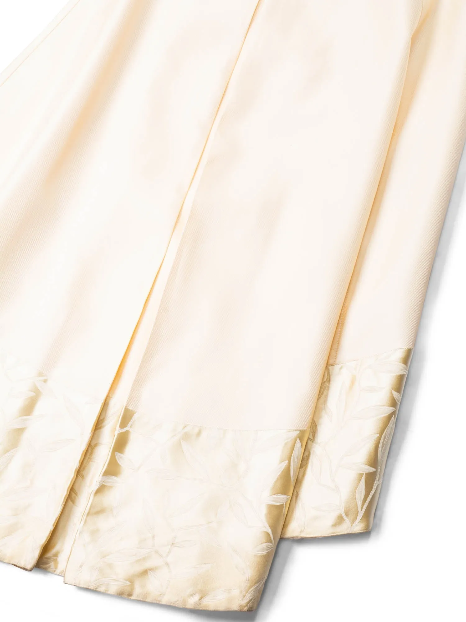 Prada Asymmetrical Plated Floral Trim Maxi Skirt Champagne Gold