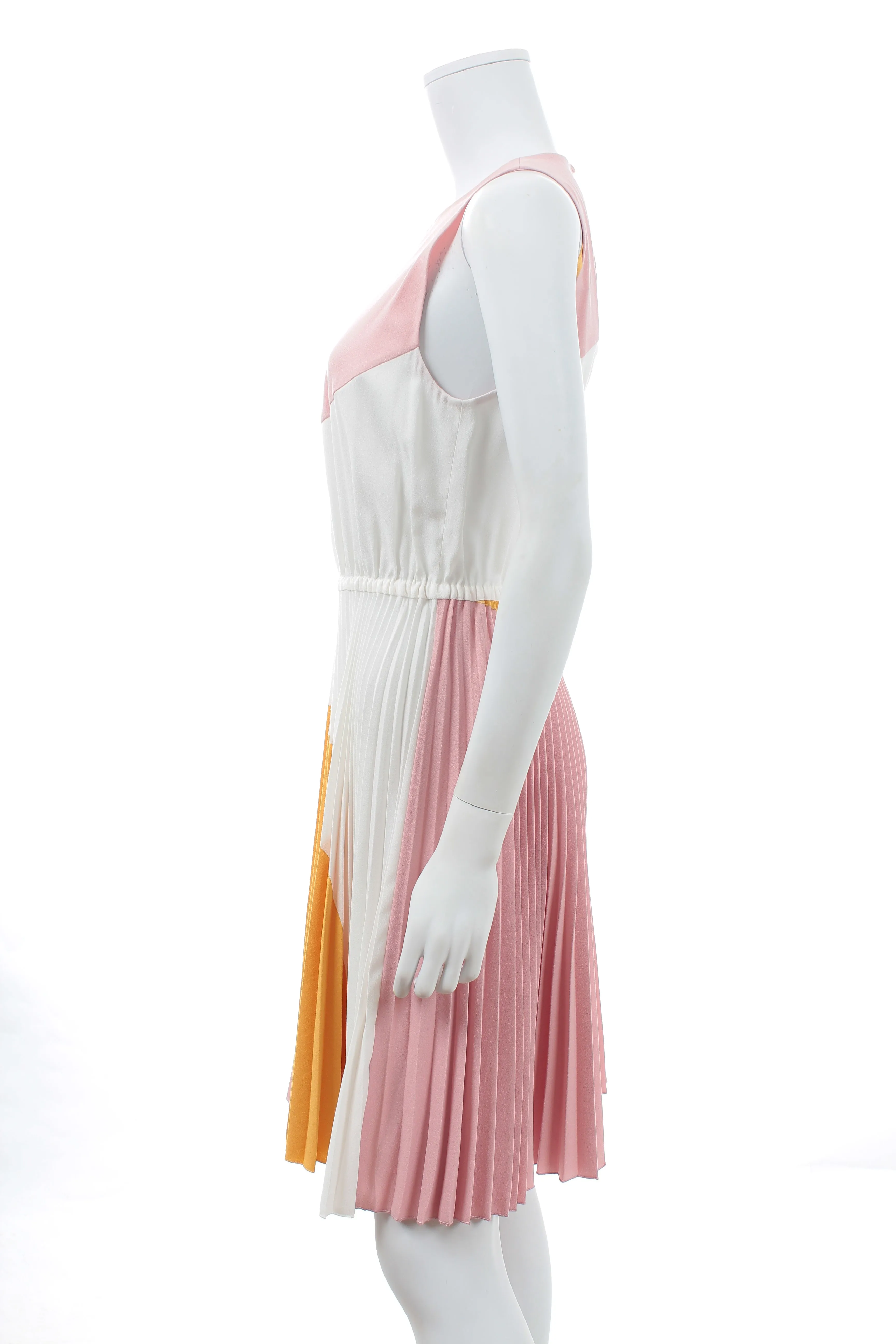 Prada Colour-Block Pleated Sleeveless Crepe Dress
