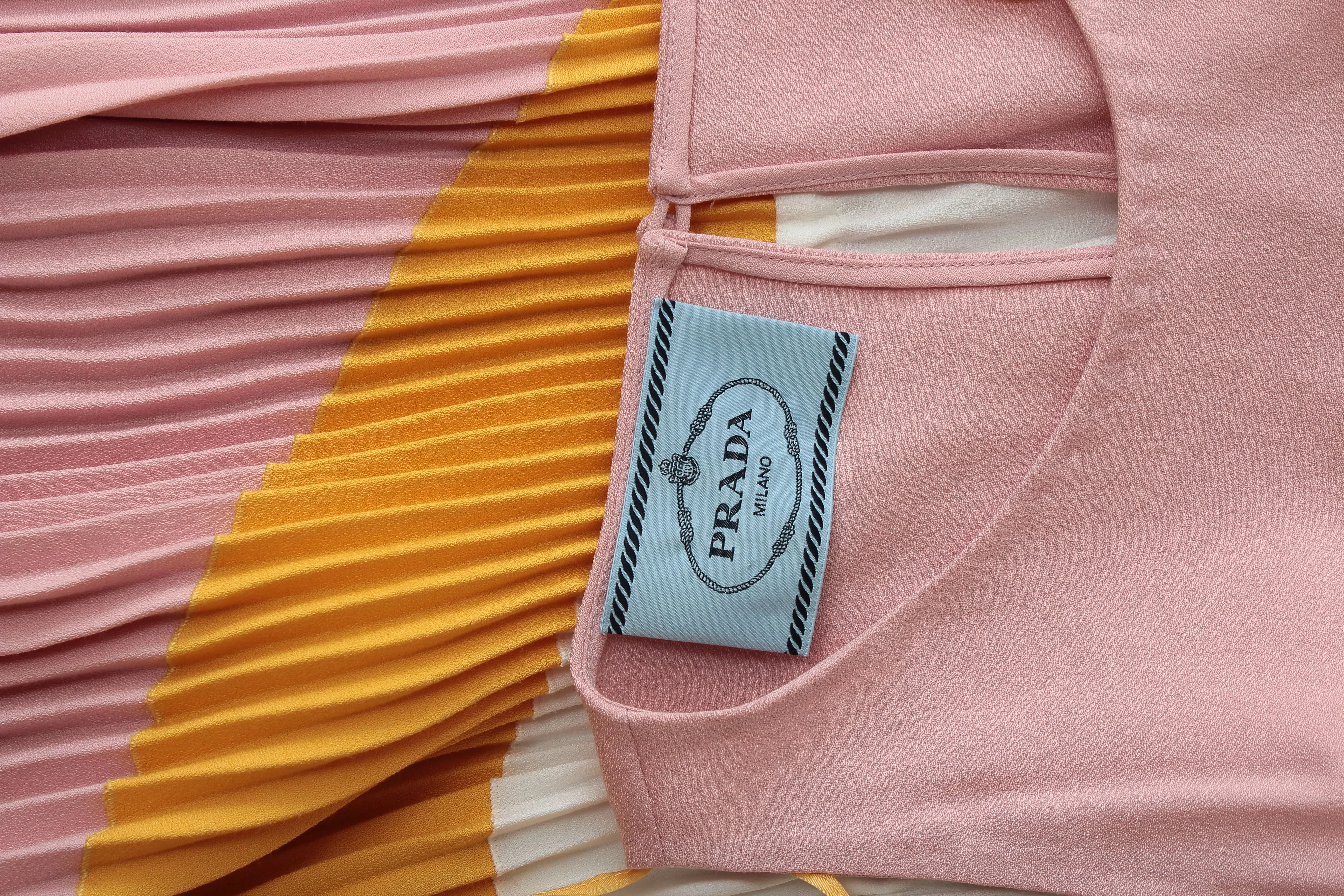 Prada Colour-Block Pleated Sleeveless Crepe Dress