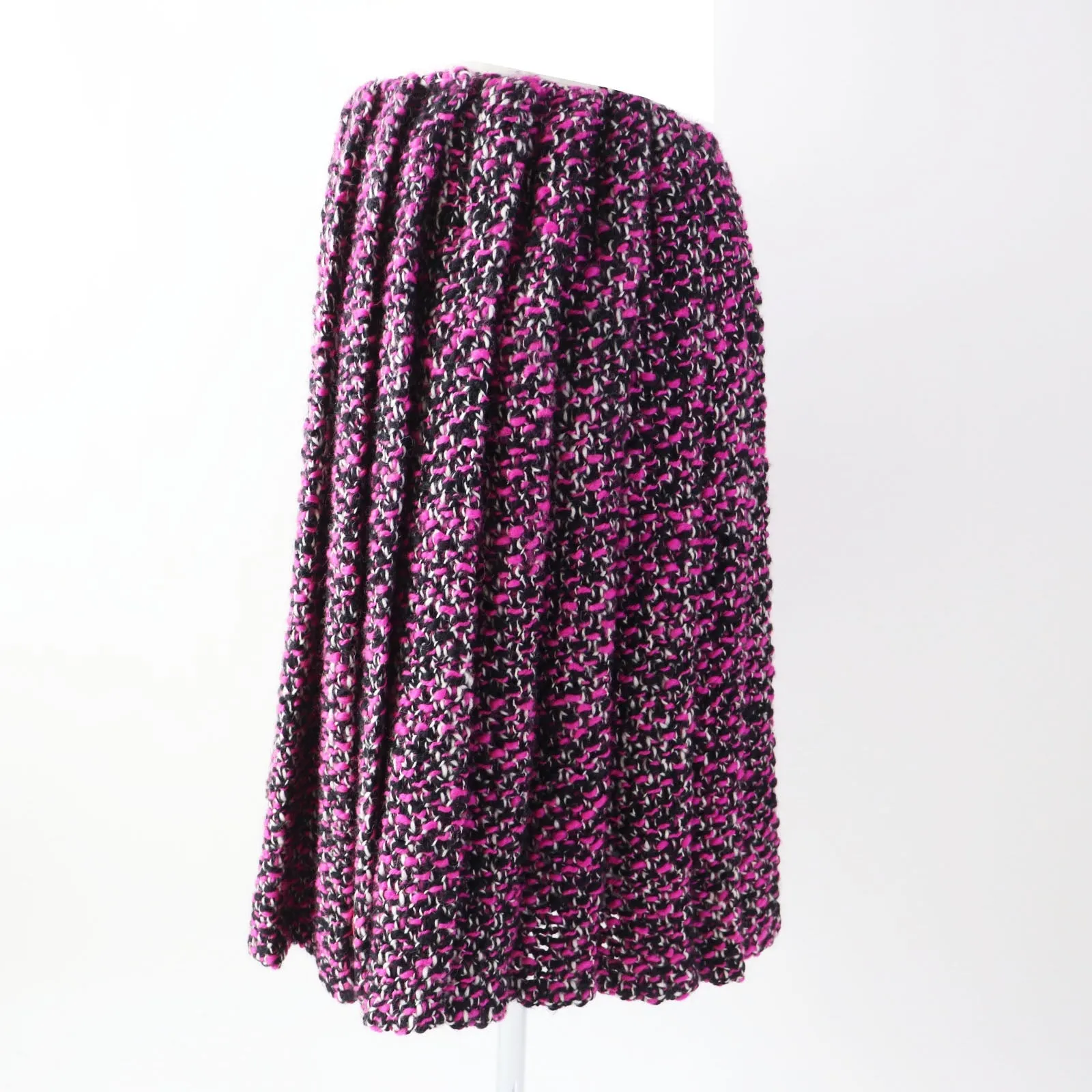 PRADA Pleated skirt P1320 wool pink black white 40