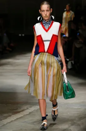 Prada spring '16 sheer pleated skirt, yellow & white, 6