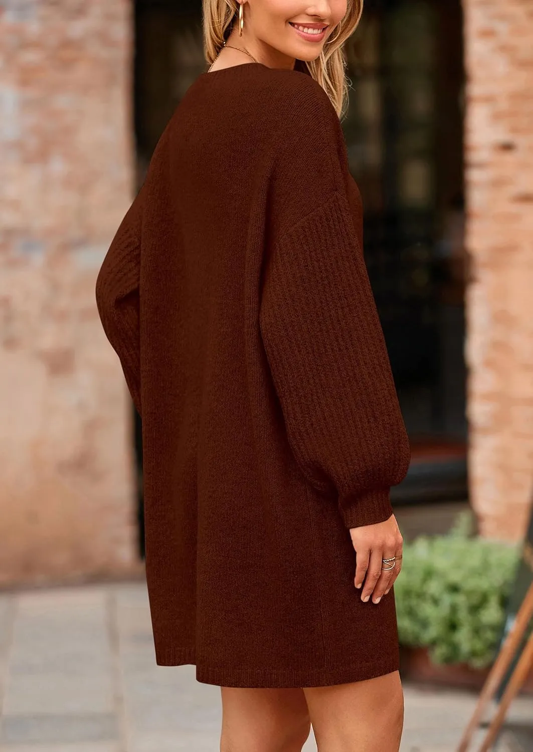 PRETTYGARDEN Women's Winter Pullover Sweaters Long Lantern Sleeve Crewneck Chunky Knit Slouchy Oversized Sweater Dress