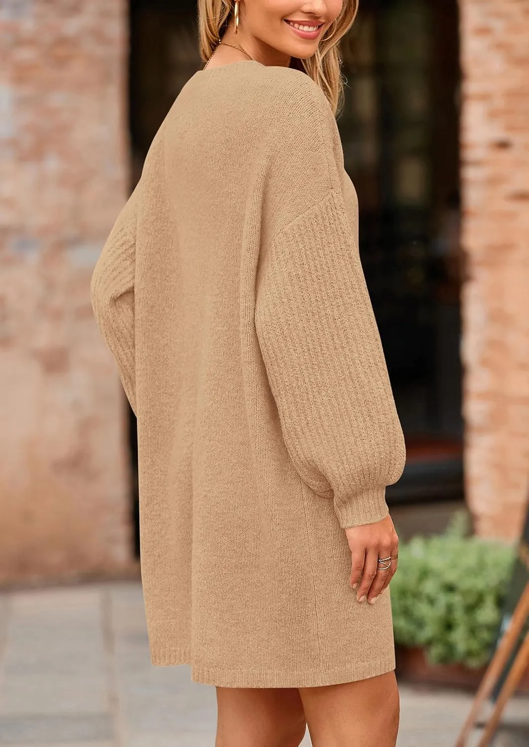 PRETTYGARDEN Women's Winter Pullover Sweaters Long Lantern Sleeve Crewneck Chunky Knit Slouchy Oversized Sweater Dress