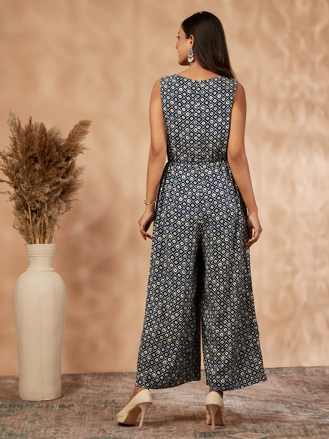 Print Sleeveless Flared Jumpsuit
