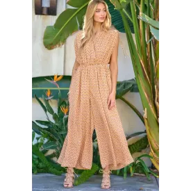 PRINTED V NECK SLEEVELESS JUMPSUIT