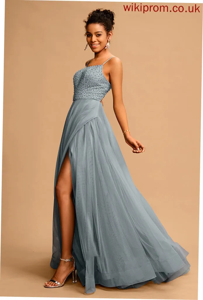 Prom Dresses With Ball-Gown/Princess Neckline Beading Floor-Length Tulle Square Sequins Litzy