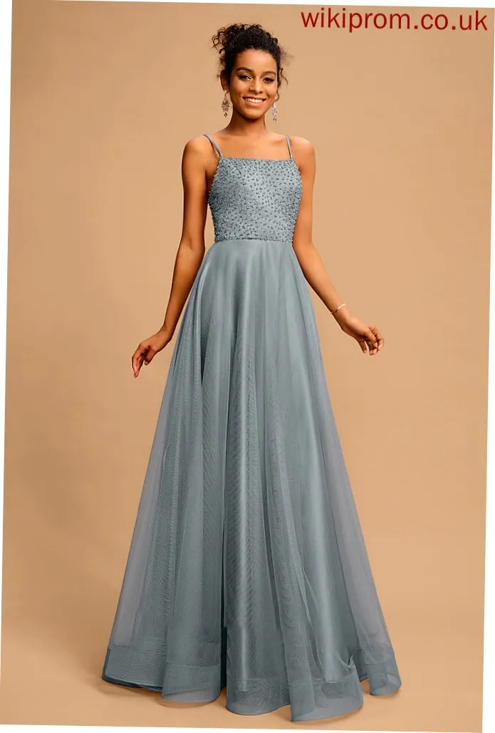 Prom Dresses With Ball-Gown/Princess Neckline Beading Floor-Length Tulle Square Sequins Litzy