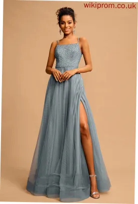 Prom Dresses With Ball-Gown/Princess Neckline Beading Floor-Length Tulle Square Sequins Litzy