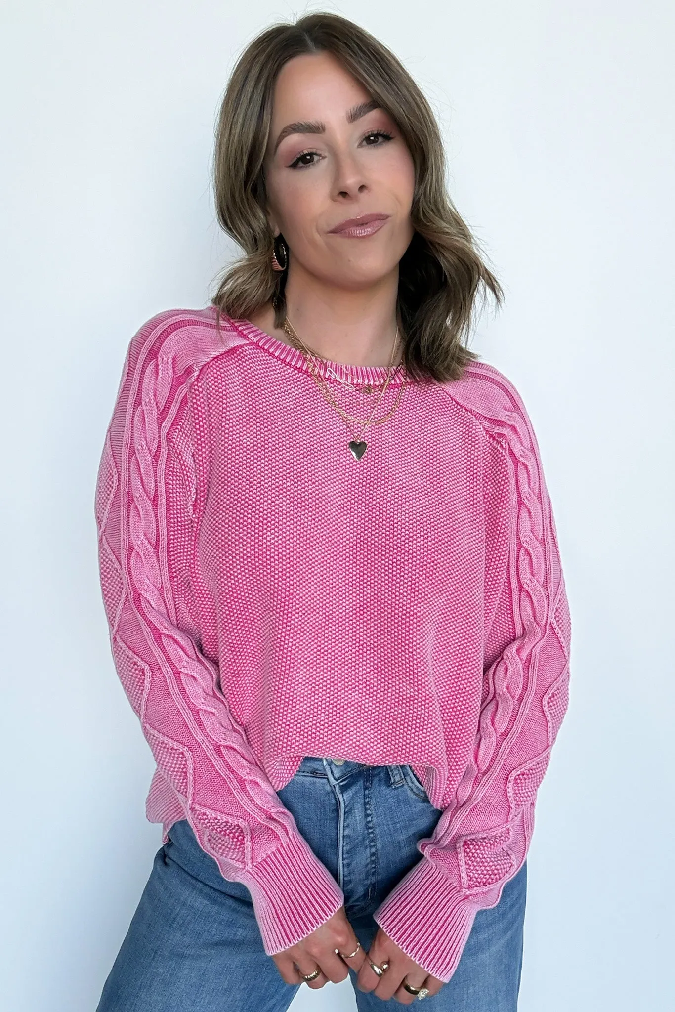 Prominent Charm Cable Knit Sleeve Sweater - FINAL SALE
