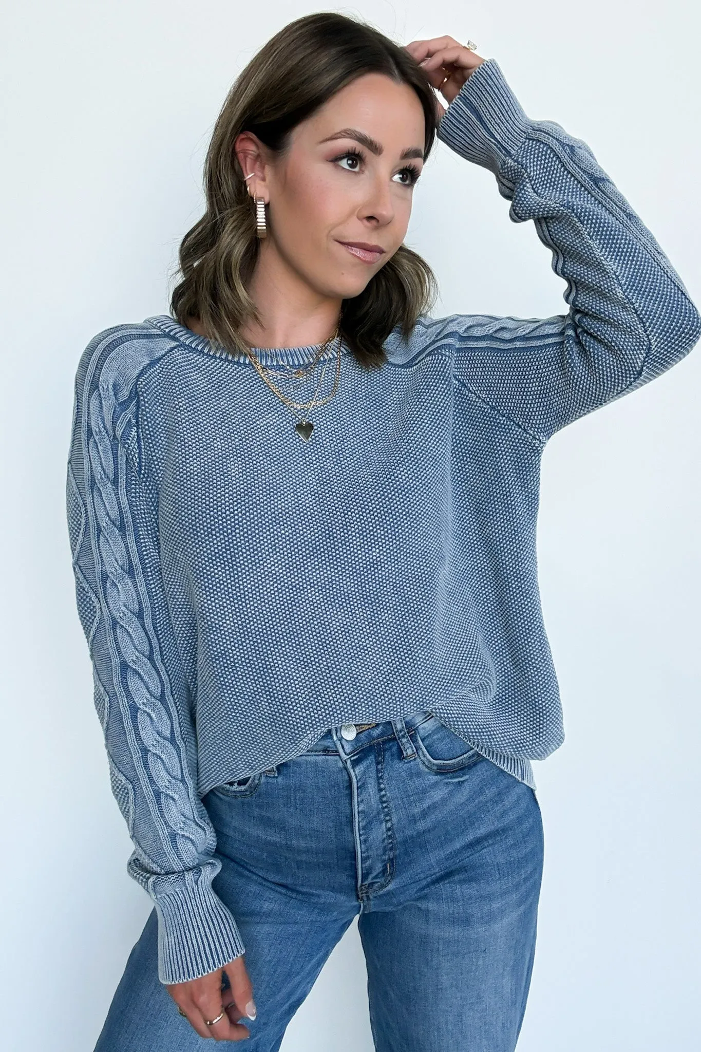 Prominent Charm Cable Knit Sleeve Sweater - FINAL SALE