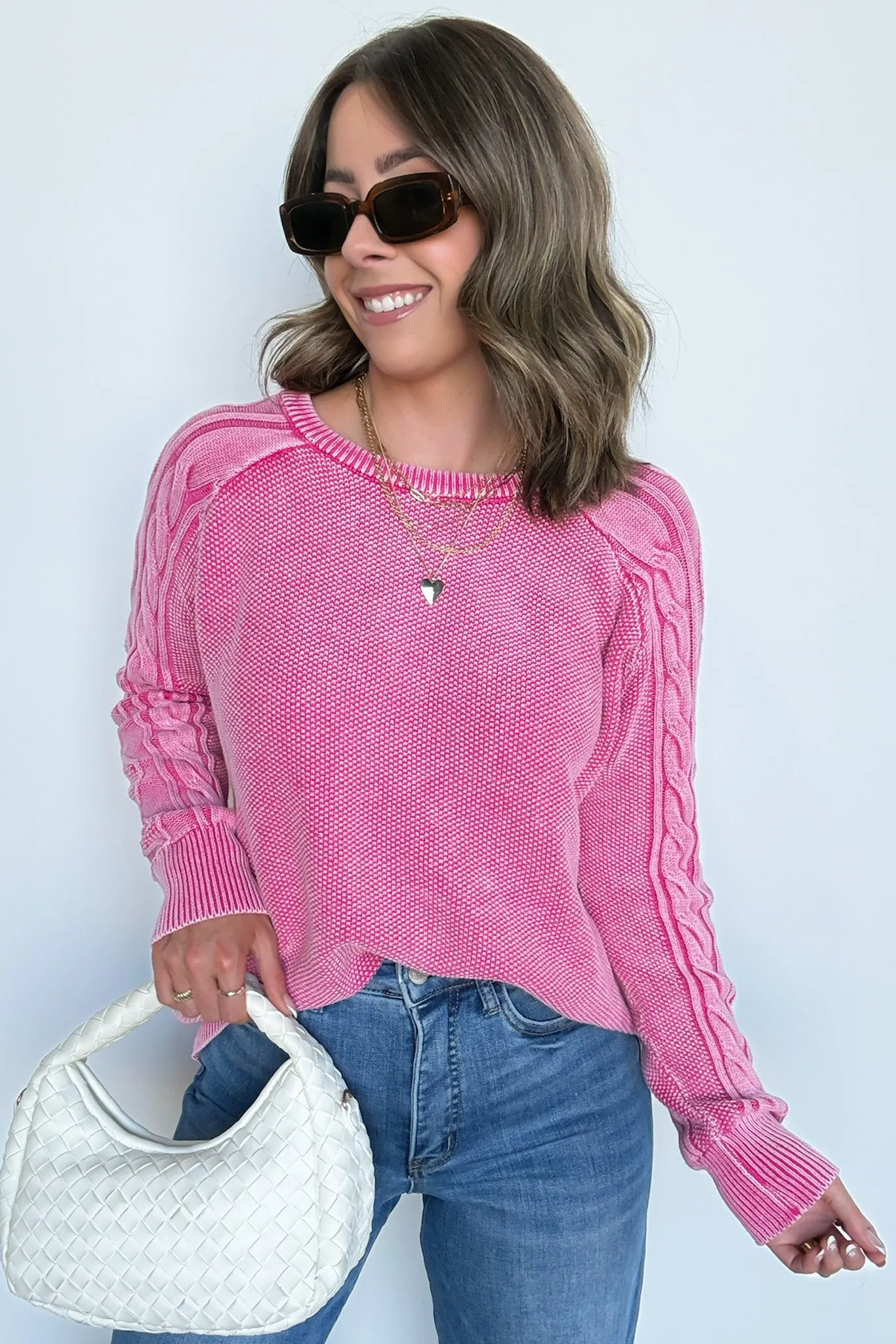 Prominent Charm Cable Knit Sleeve Sweater - FINAL SALE