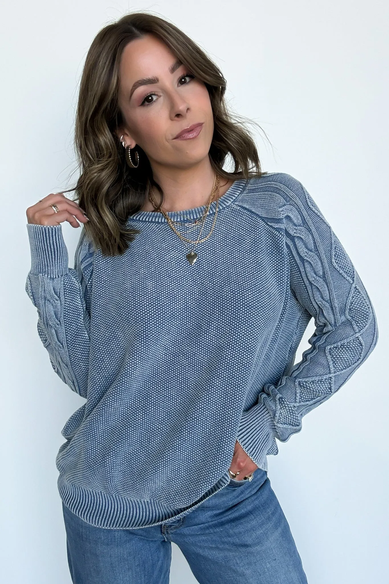 Prominent Charm Cable Knit Sleeve Sweater - FINAL SALE