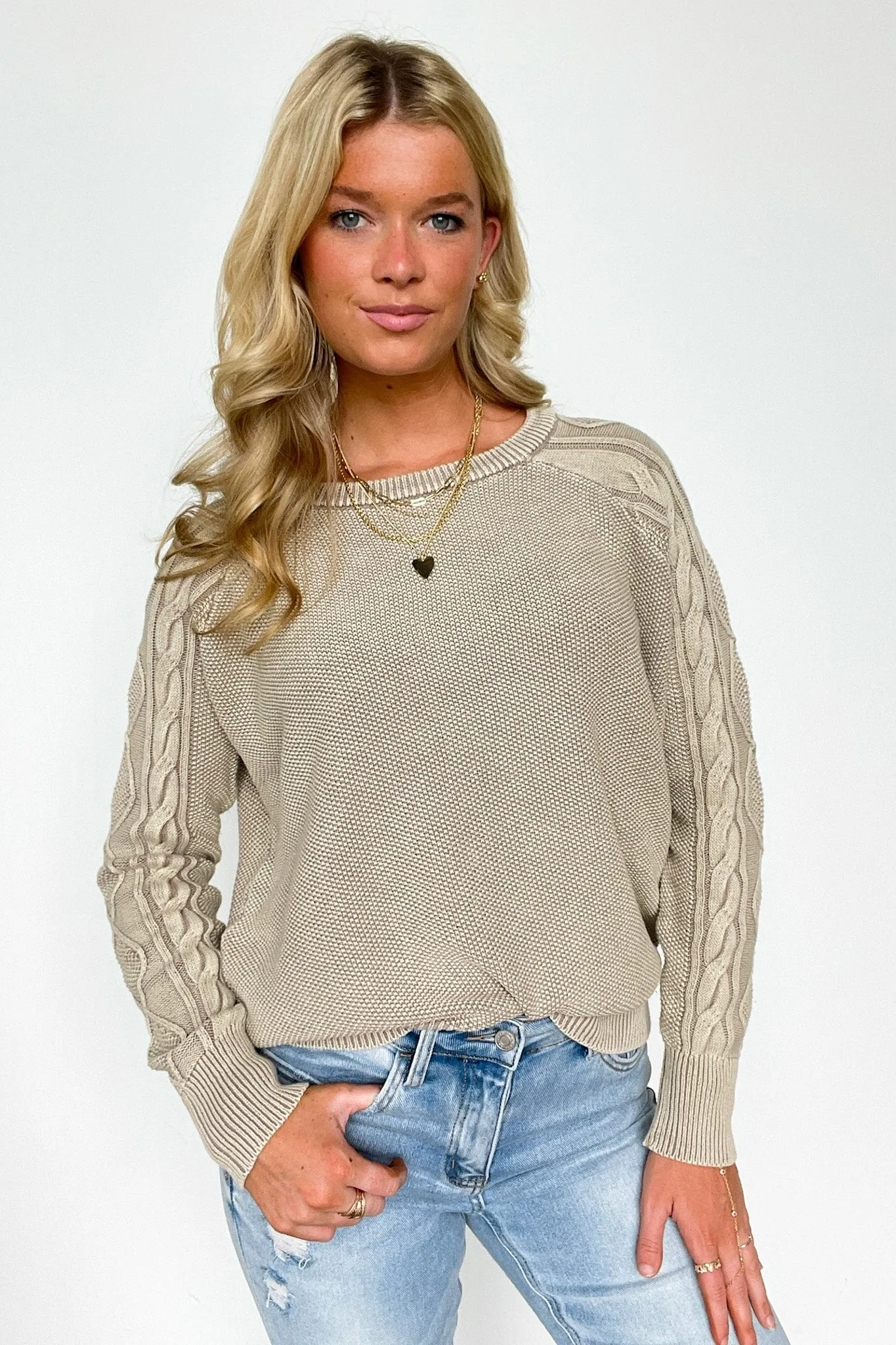 Prominent Charm Cable Knit Sleeve Sweater - FINAL SALE