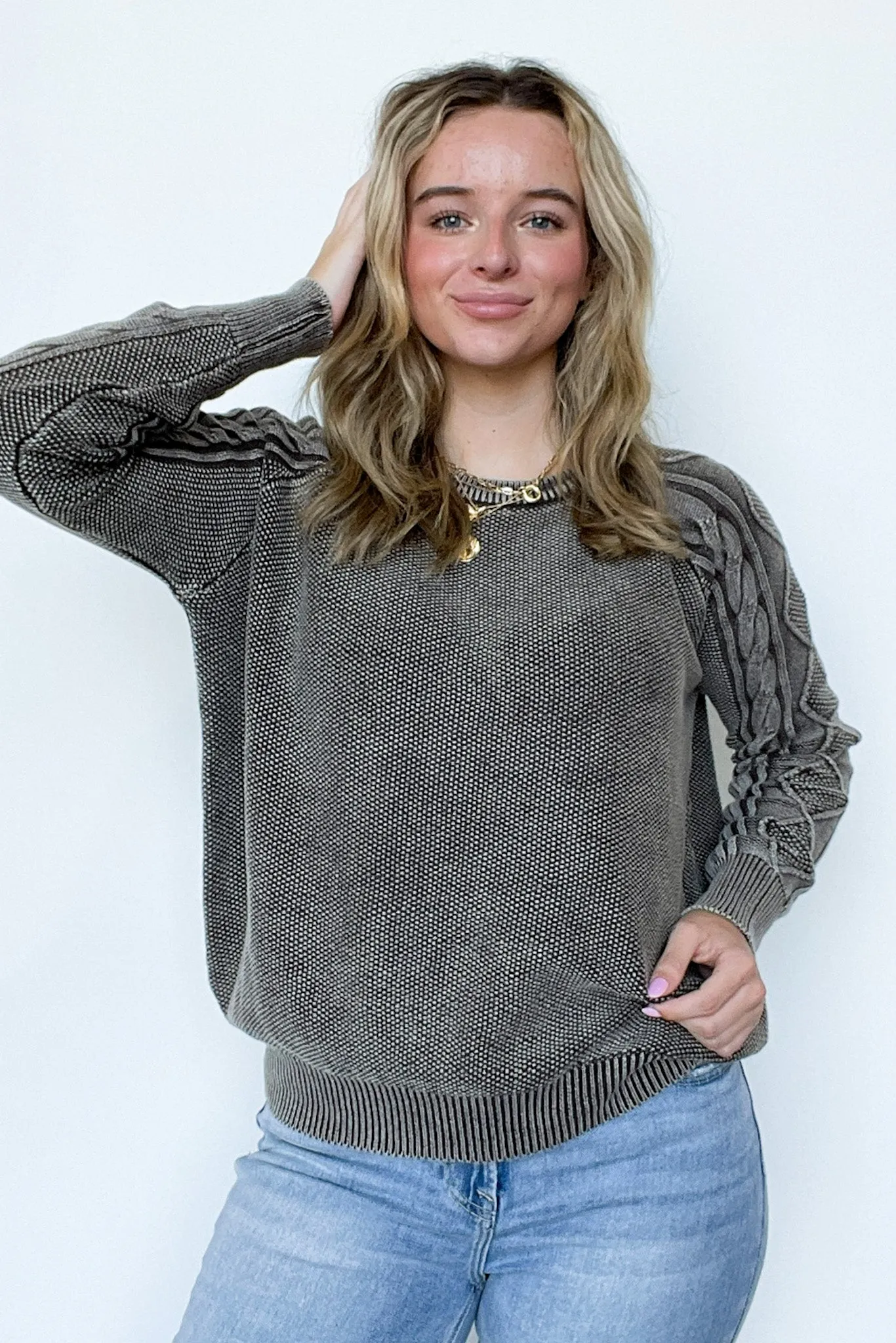 Prominent Charm Cable Knit Sleeve Sweater - FINAL SALE