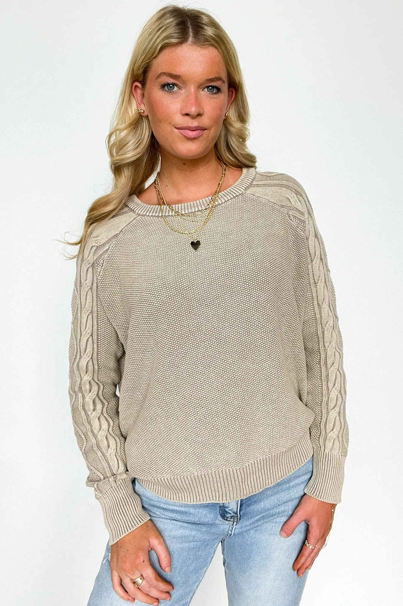 Prominent Charm Cable Knit Sleeve Sweater - FINAL SALE