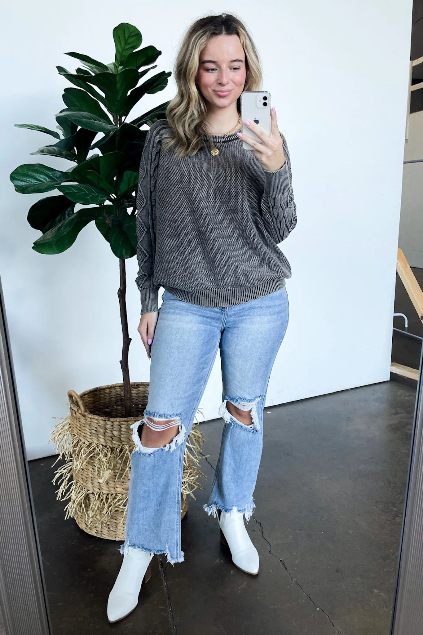 Prominent Charm Cable Knit Sleeve Sweater - FINAL SALE