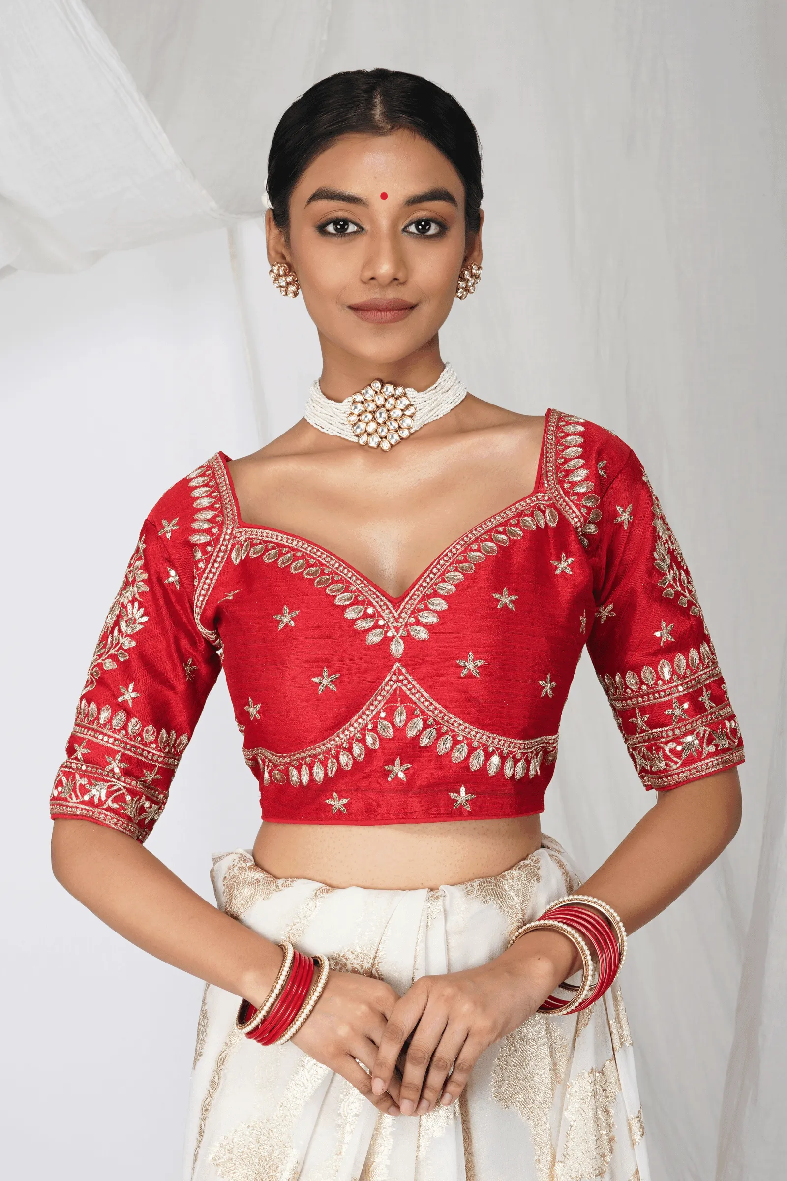 Red Bridal Readymade Blouse with Sleeves