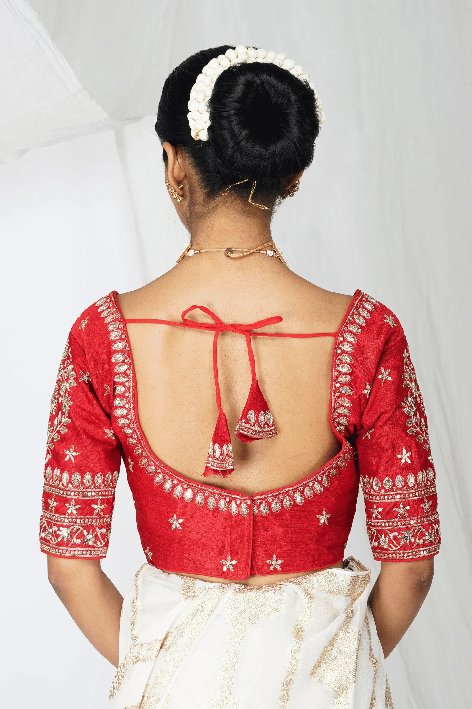 Red Bridal Readymade Blouse with Sleeves